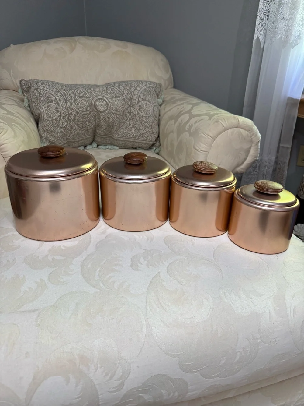 MCM Mirro Copper Tone Canister Set 4 Piece Aluminum Kitchen Storage w Wood Knobs